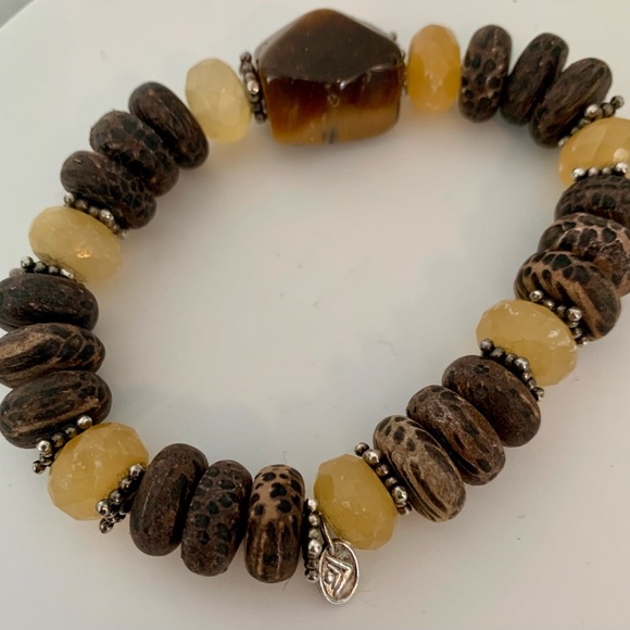 Silpada Vintage Sterling, Yellow Jade, Tigers Eye Bracelet - Picture 1 of 8